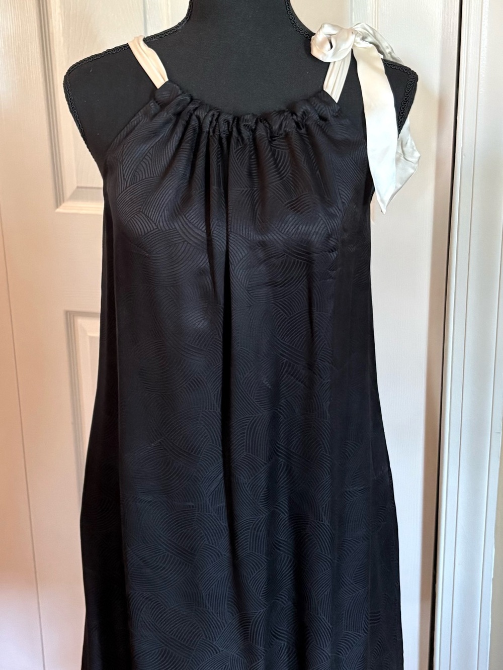 White House Black Market Black Maxi Dress with Cream Tie-Strap